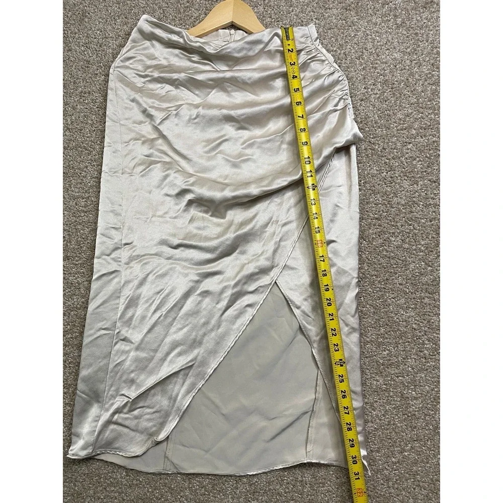 Zara Satin Wrap Midi Skirt Women's‎ Medium Beige Champagne Ruched Side Slit Y2K
